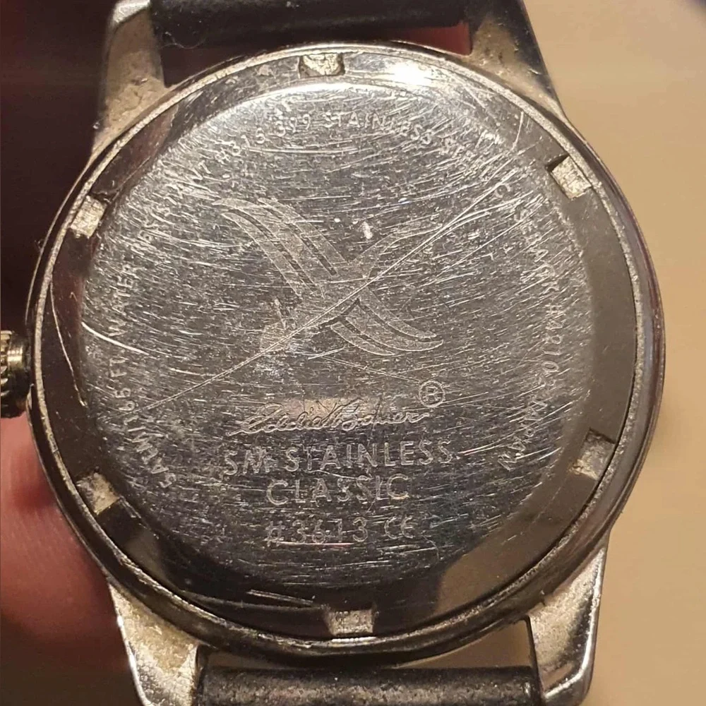🦋10/$20🦋Eddie Bauer SM Classic #3613 Silver/Black Leather Women's Watch w/Date